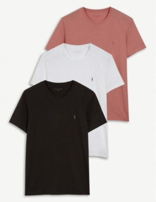 Allsaints 3 件装平纹针织棉 T 恤 In Pink/white/gre