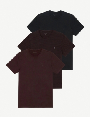Allsaints 3 件装平纹针织棉 T 恤 In Red Red&blk Bl