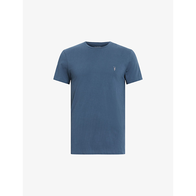 Shop Allsaints Tonic Crewneck Cotton-jersey T-shirt In Admiral Blue