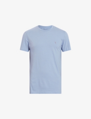 Shop Allsaints Mens Ashcott Blue Tonic Crewneck Cotton-jersey T-shirt