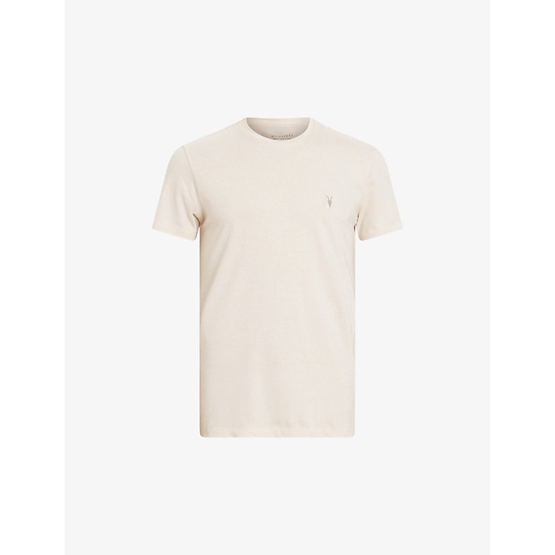 Shop Allsaints Men's Bailey Taupe Tonic Crewneck Cotton-jersey T-shirt