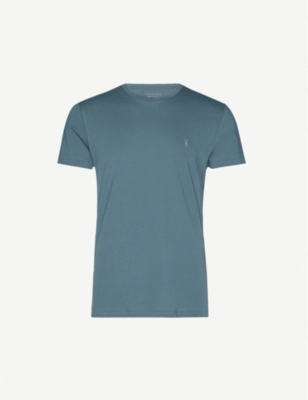Allsaints Tonic Crewneck Cotton-jersey T-shirt In Teal Blue