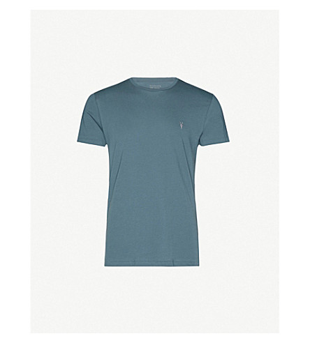 Allsaints Tonic Crewneck Cotton-jersey T-shirt In Teal Blue