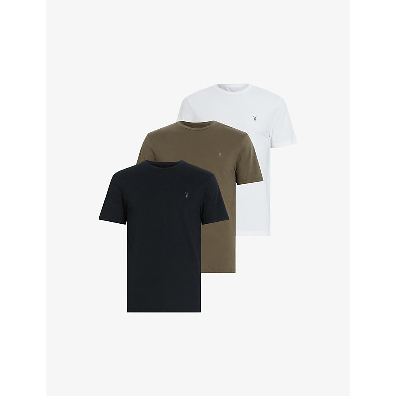 Allsaints Brace Tonic Pack Of Three Cotton-jersey T-shirts In Black/grey/whi