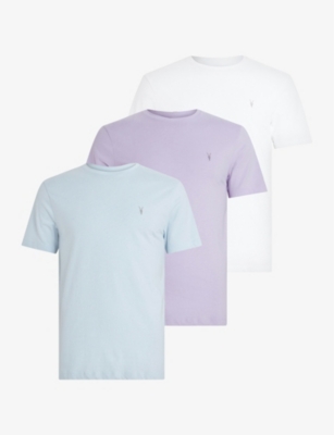 Allsaints Brace Tonic Pack Of Three Cotton-jersey T-shirts In Blue/lilac/opt