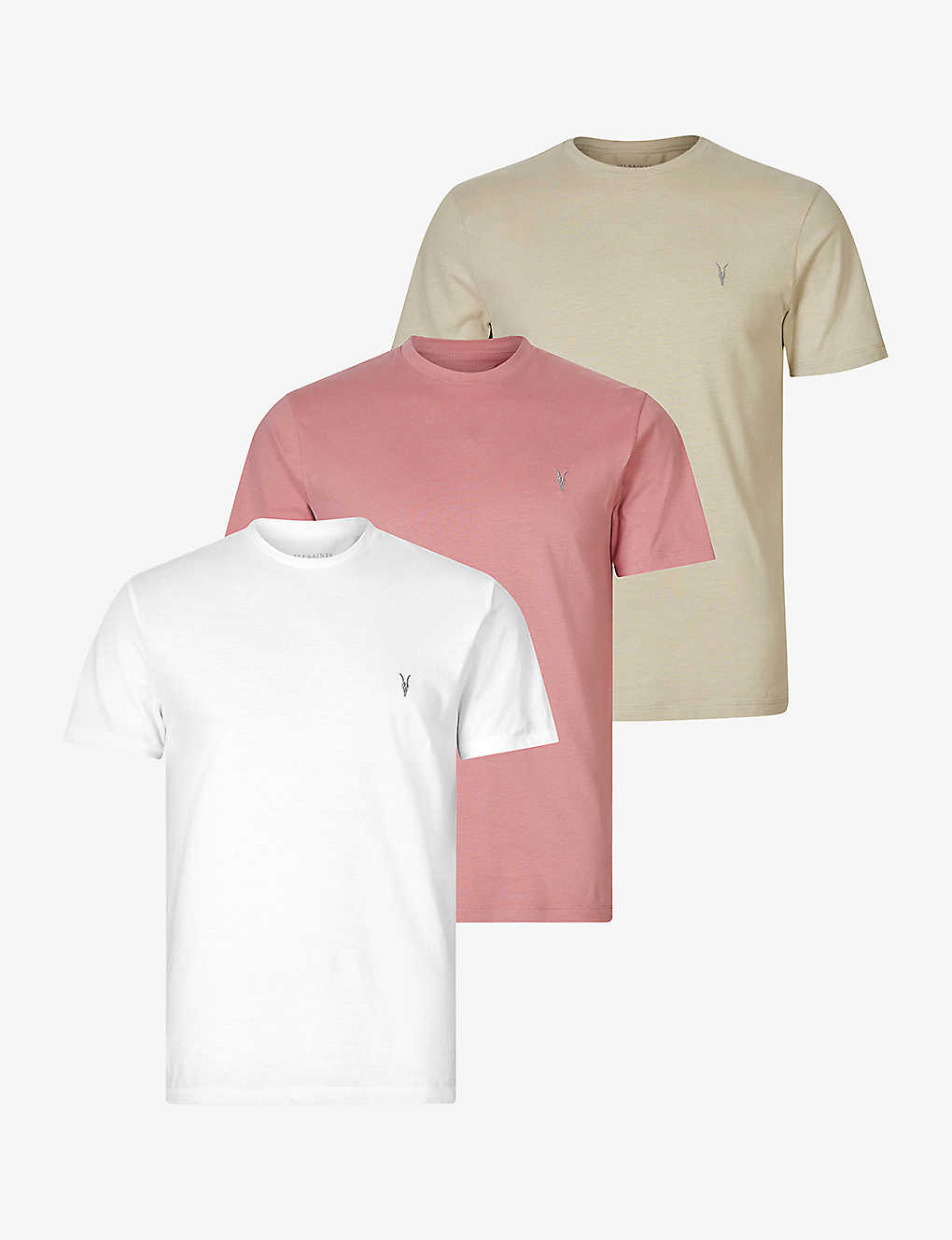 Allsaints Brace Tonic Pack Of Three Cotton-jersey T-shirts In Green/pink/opt
