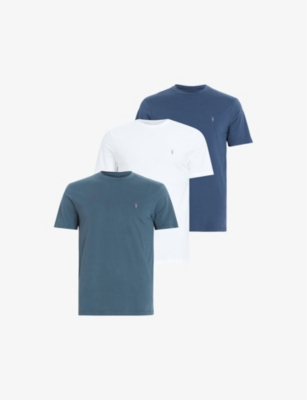 Allsaints Brace Brushed Cotton T-shirts 3 Pack In Opt Wht/blue/b
