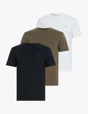 Allsaints Brace Tonic Pack Of Three Cotton-jersey T-shirts In White/brown/black