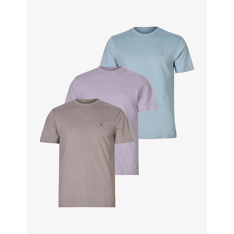 Allsaints Brace Tonic Pack Of Three Cotton-jersey T-shirts In Purple/blue/gr