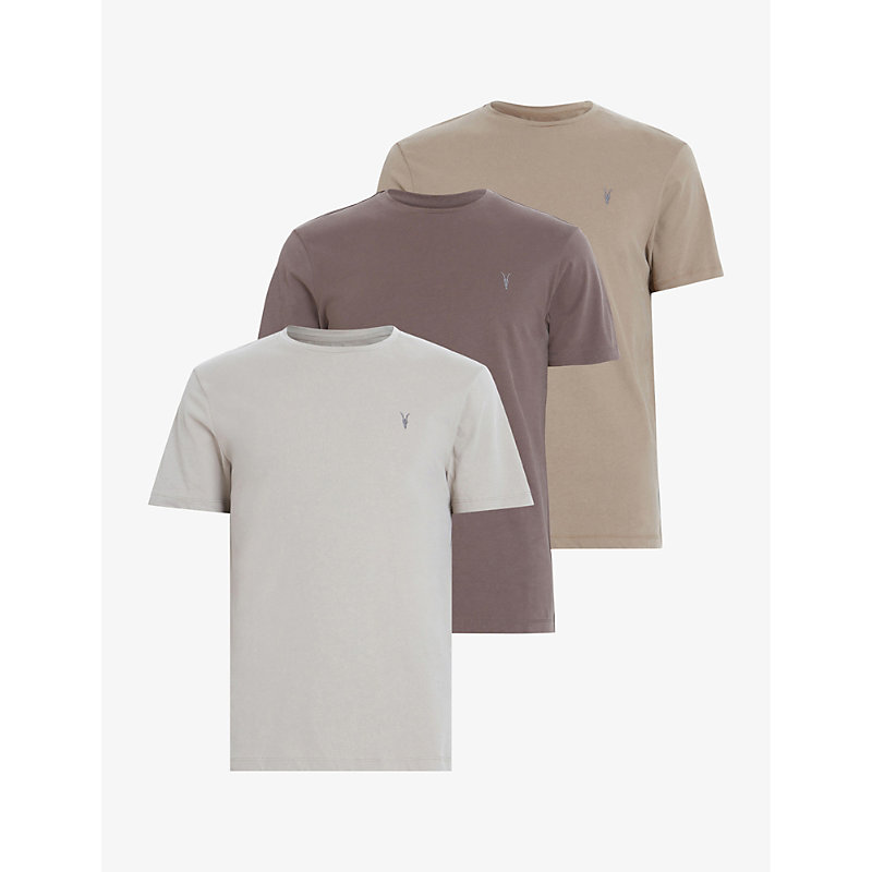 Allsaints Brace Tonic Pack Of Three Cotton-jersey T-shirts In Taupe/brwn/brw