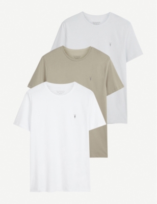 Allsaints Brace 三件装平纹针织混棉 T 恤 In White/blue/gre