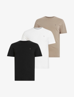 Allsaints Brace Tonic Pack Of Three Cotton-jersey T-shirts In Whte/blk/sap G