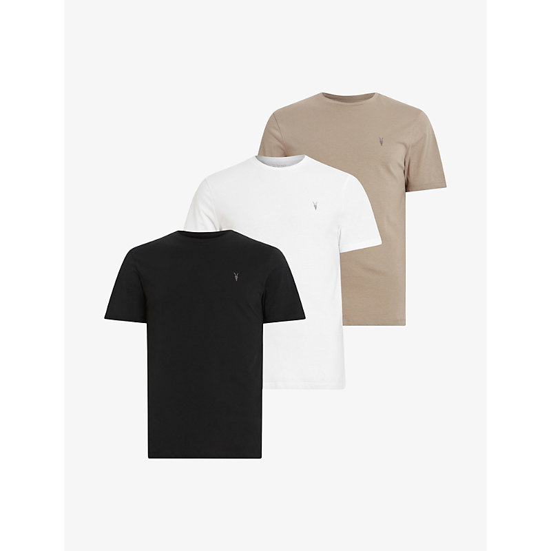 Allsaints Brace Tonic Pack Of Three Cotton-jersey T-shirts In Whte/blk/sap G