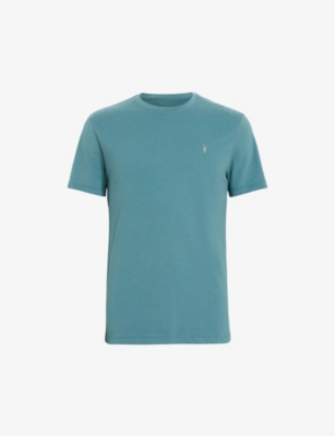 Shop Allsaints Men's Aquara Blue Brace Crewneck Cotton-jersey T-shirt