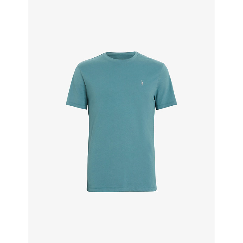 Shop Allsaints Brace Crewneck Cotton-jersey T-shirt In Aquara Blue