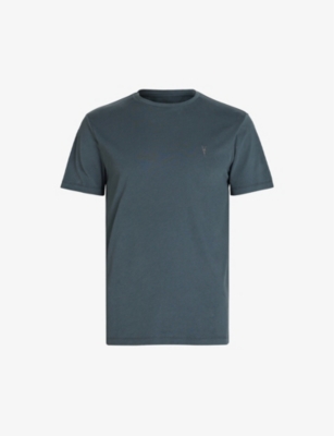 Allsaints Mens Beetle Blue Brace Crewneck Cotton-jersey T-shirt