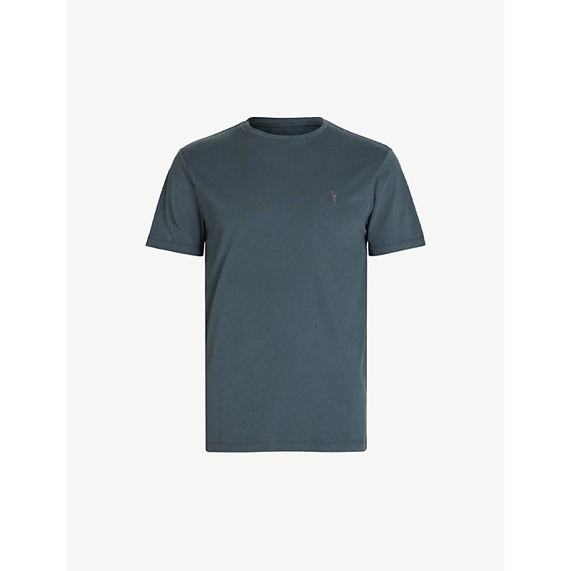 Allsaints Mens Beetle Blue Brace Crewneck Cotton-jersey T-shirt