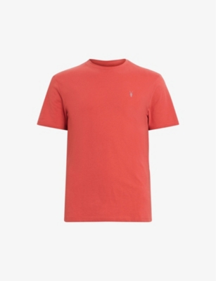 Allsaints Mens Blushed Red Brace Crewneck Cotton-jersey T-shirt
