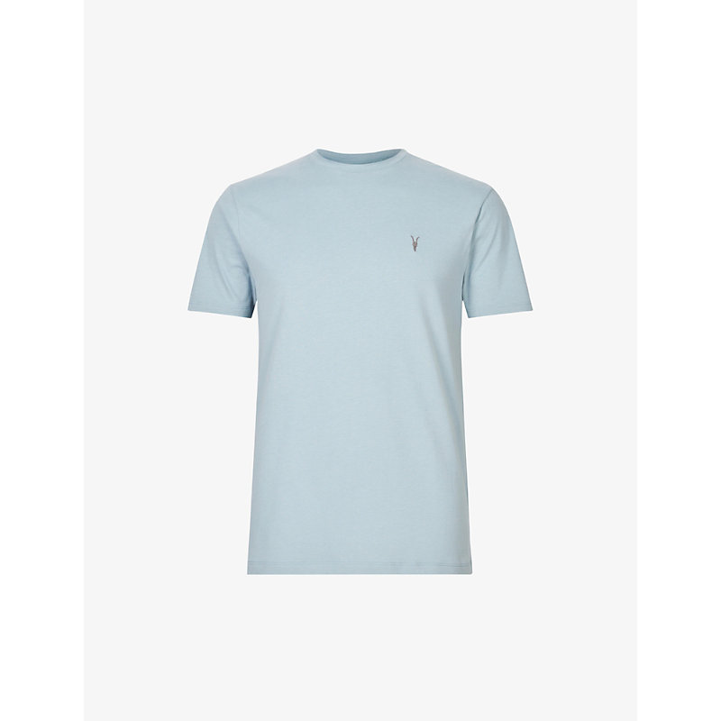 Allsaints Brace Crewneck Cotton-jersey T-shirt In Cloudy Blue