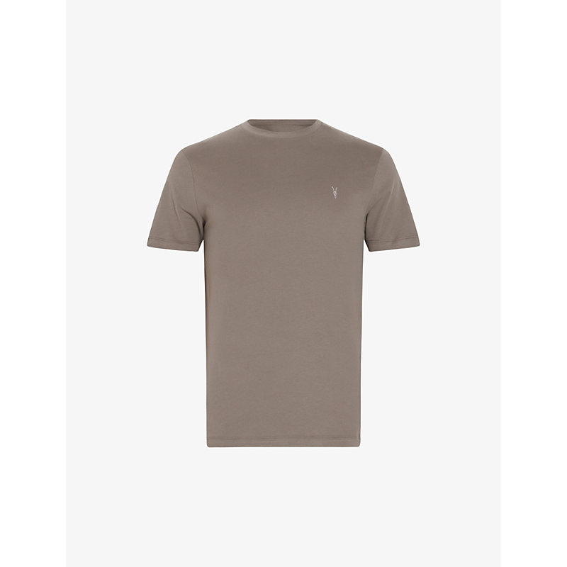 Allsaints Mens Planet Grey Brace Crewneck Cotton-jersey T-shirt