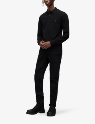Shop Allsaints Men's Black Reform Cotton-piqué Polo Shirt