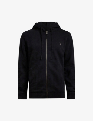 Allsaints Mens Black Raven Slim-fit Cotton-fleece Hoody