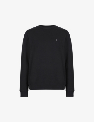 Shop Allsaints Mens Black Raven Logo-embroidered Cotton-jersey Sweatshirt