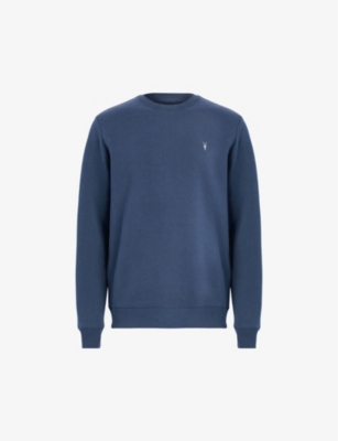 Allsaints Raven Crew Neck Ramskull Sweatshirt In Cadet Blue