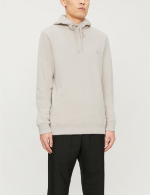 Allsaints Raven Logo-embroidered Cotton-fleece Hoody In Grain Grey