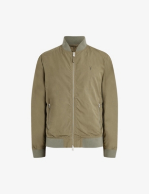 Shop Allsaints Mens Avo Green Bassett Zipped Cotton-blend Bomber Jacket