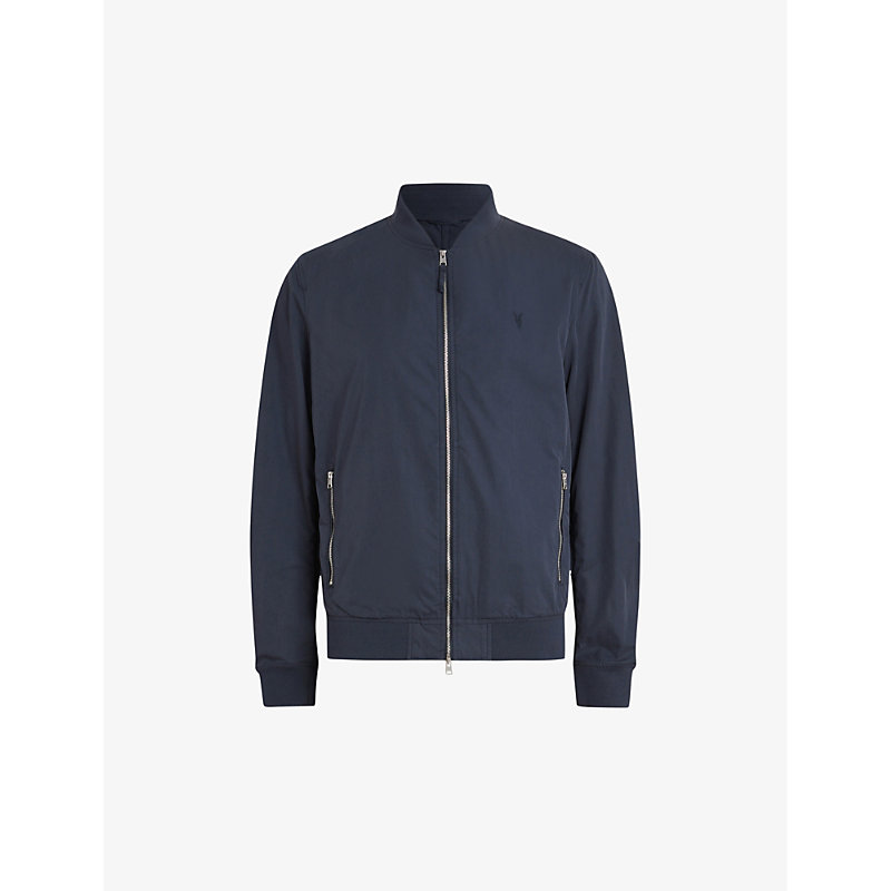 Shop Allsaints Bassett Zipped Cotton-blend Bomber Jacket In Command Blue