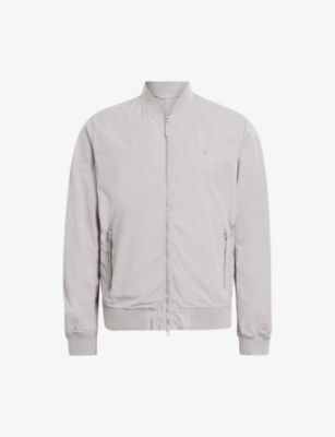 Shop Allsaints Men's Malt Grey Bassett Zipped Cotton-blend Bomber Jacket