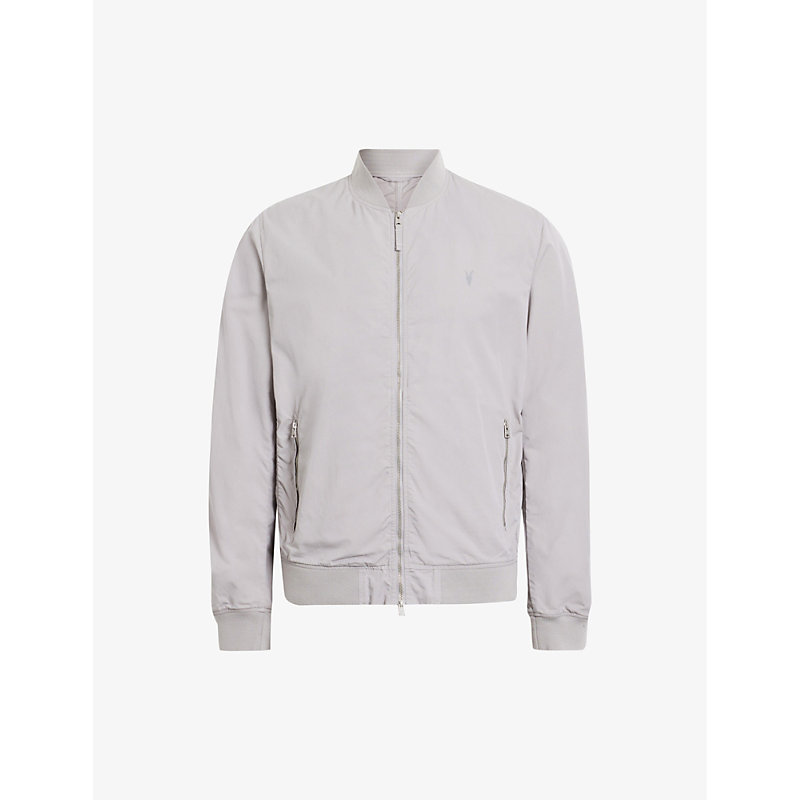 Shop Allsaints Bassett Zipped Cotton-blend Bomber Jacket In Malt Grey
