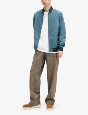 Shop Allsaints Bassett Zipped Cotton-blend Bomber Jacket In Sur Blue