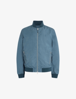 Shop Allsaints Men's Sur Blue Bassett Zipped Cotton-blend Bomber Jacket