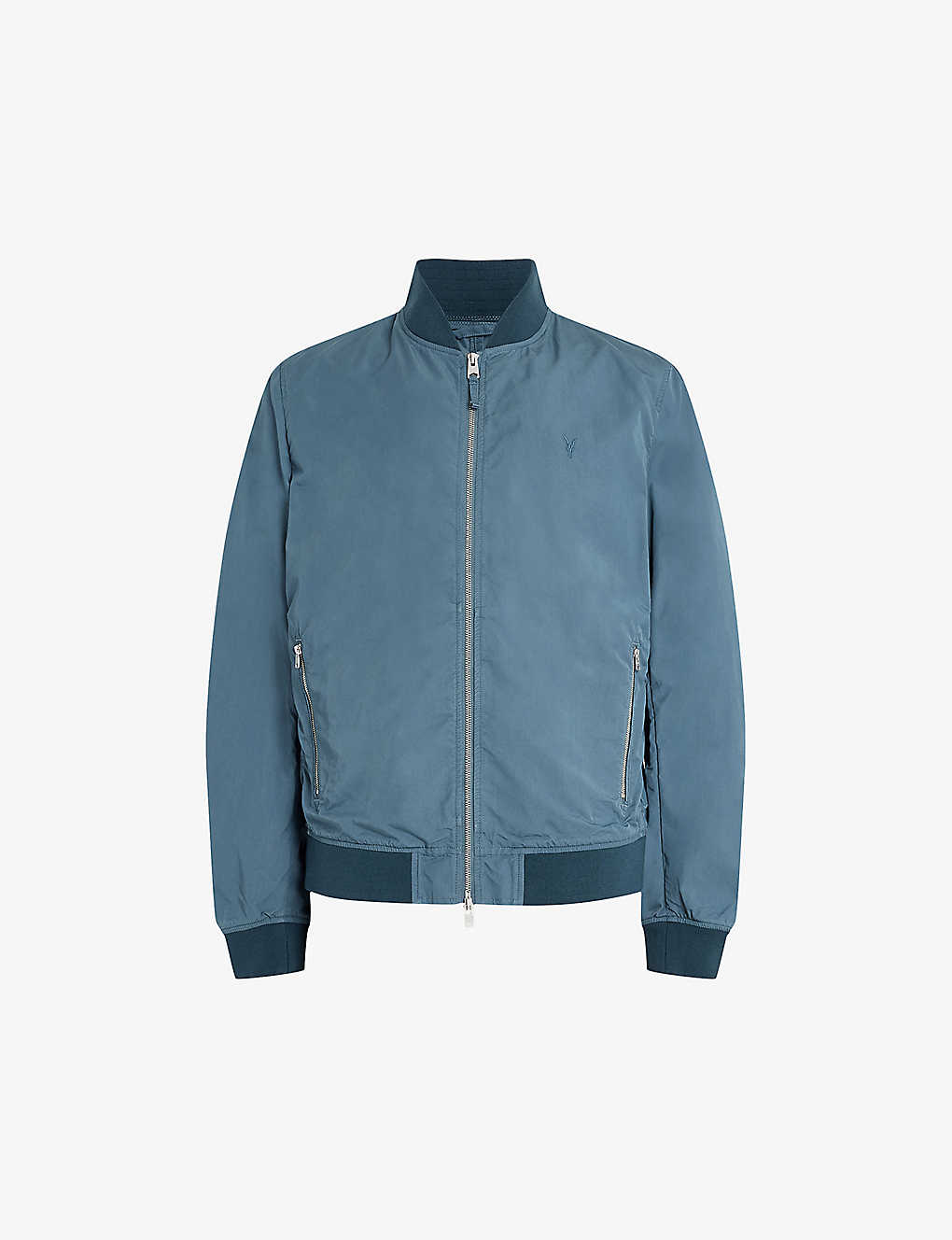 Shop Allsaints Men's Sur Blue Bassett Zipped Cotton-blend Bomber Jacket