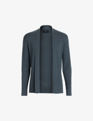 Allsaints Mode Merino Wool Open Cardigan In Beetle Blue