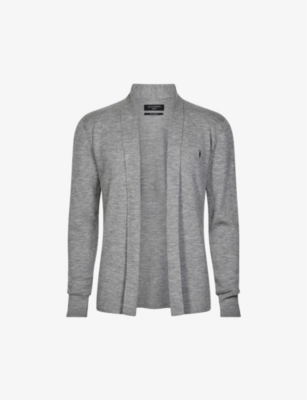 Allsaints Mens Grey Marl Mode Open-front Wool Cardigan