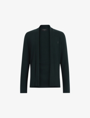 Allsaints Mens Racing Green Mode Open-front Wool Cardigan