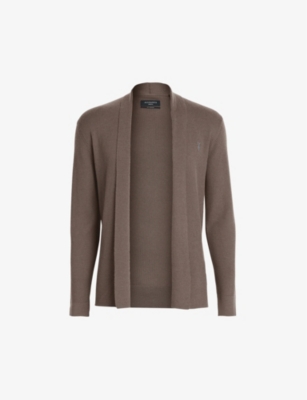 Allsaints Mode Merino Wool Open Cardigan In Vole Brown Mar