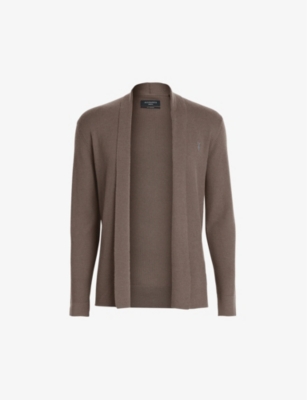 ALLSAINTS ALLSAINTS MEN'S VOLE BROWN MAR MODE OPEN-FRONT WOOL CARDIGAN