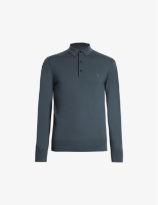 Allsaints Mode Long Sleeve Wool Polo In Beetle Blue