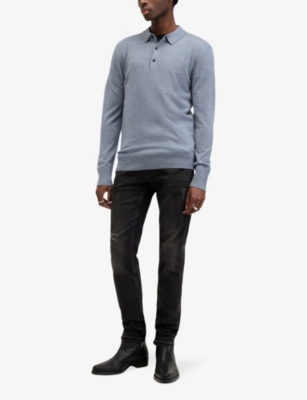 Shop Allsaints Men's Dusty Blue Mode Slim-fit Wool Polo Shirt