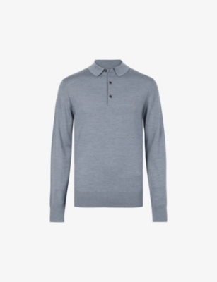 Shop Allsaints Men's Dusty Blue Mode Slim-fit Wool Polo Shirt