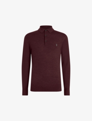 ALLSAINTS ALLSAINTS MENS RED MODE SLIM-FIT WOOL POLO SHIRT