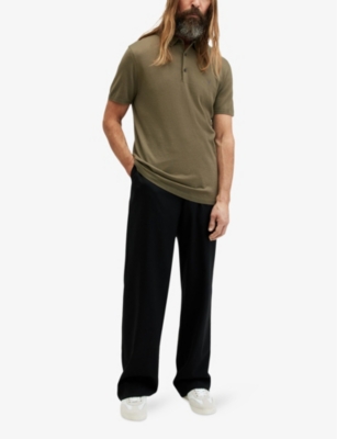 Shop Allsaints Men's Avo Green Mode Wool Polo Shirt