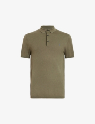 Shop Allsaints Mens Avo Green Mode Wool Polo Shirt