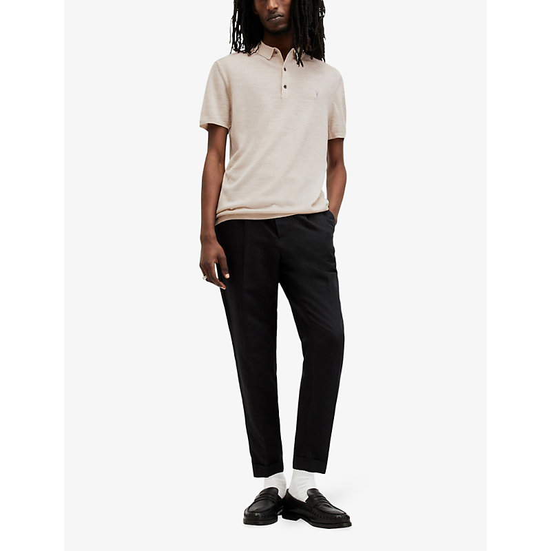 Shop Allsaints Mode Wool Polo Shirt In Bailey Taupe