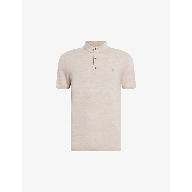 Shop Allsaints Mode Wool Polo Shirt In Bailey Taupe