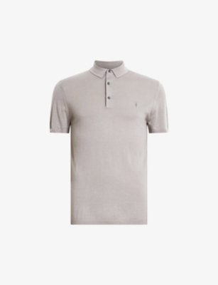 Allsaints Mode Merino Short Sleeve Polo Shirt In Biscuit Taupe Marl